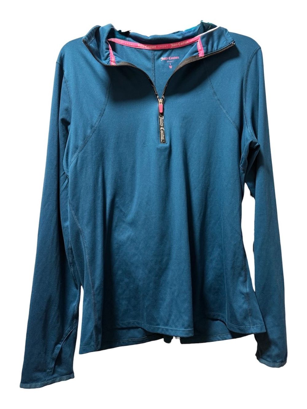 Juicy Couture Sport Teal Quarter Zip Long Sleeve Athletic Top L Y2K - Picture 2 of 5
